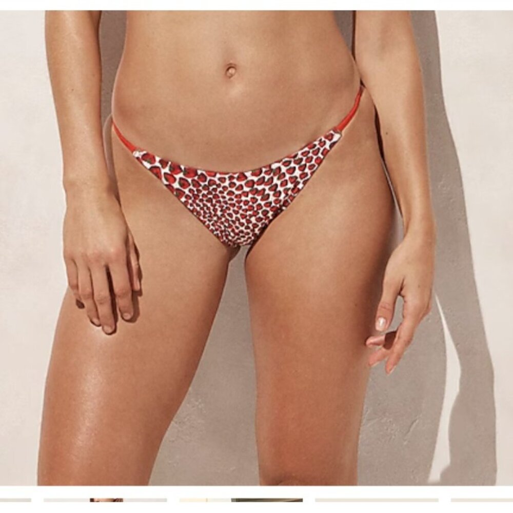 J.Crew '90s no-tie string‎ bikini bottom in reversible print red sz M